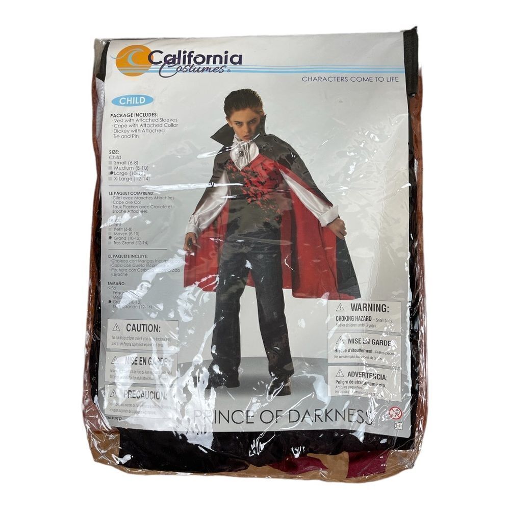 Children's Prince Of Darkness Halloween Costume Size 10-12 Vampire Cape New